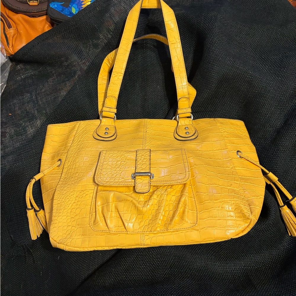 Croft & Barrow Yellow Crocodile-Embossed Shoulder Bag